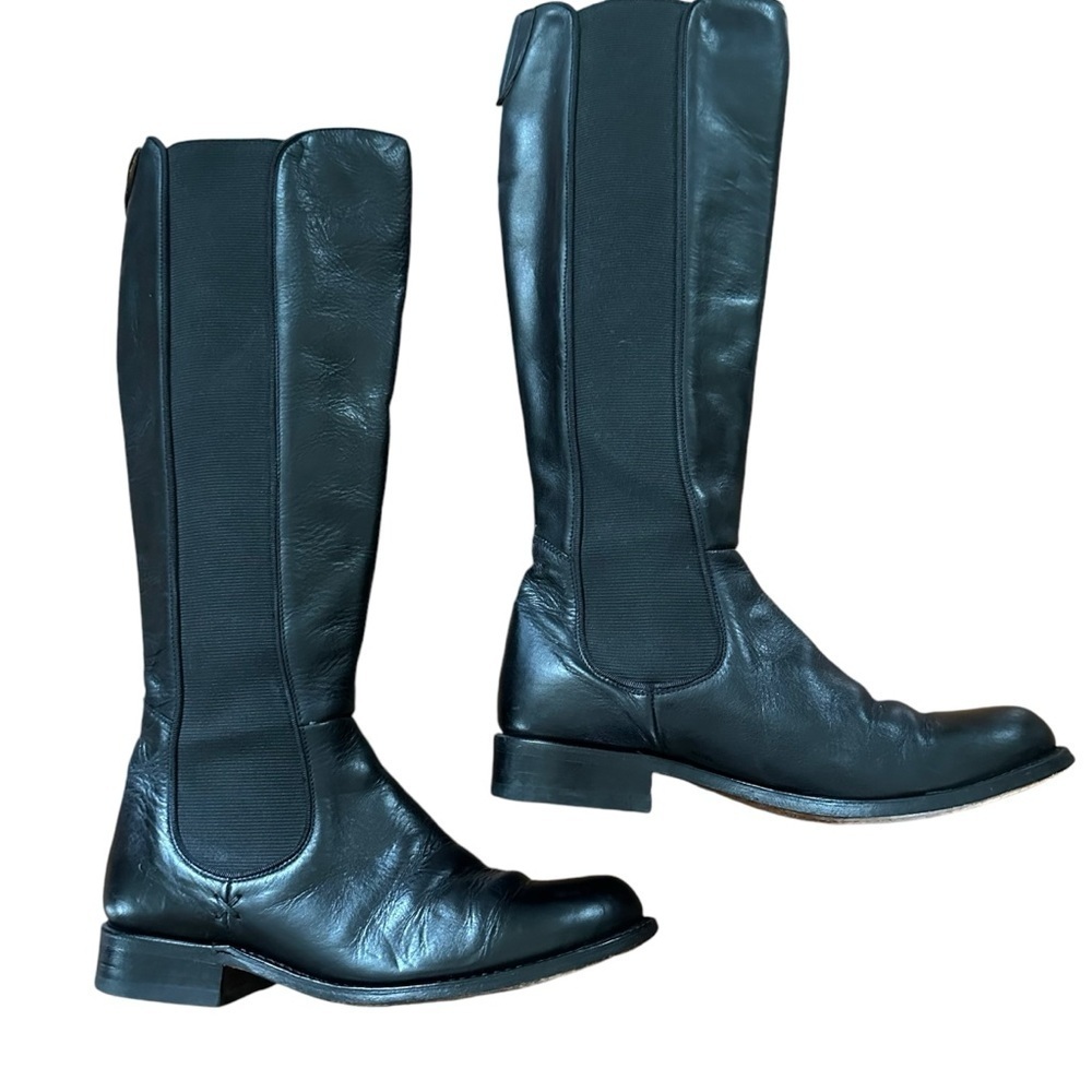 Frye Side Stretch Black Leather Knee High Riding Boots Size 6 - Picture 3 of 14